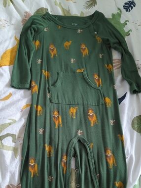 Kyte Baby - Green Button Romper with Lion & Camel Print